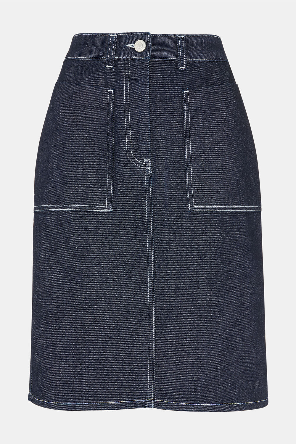 Dark Denim Contrast Stitch Midi Skirt