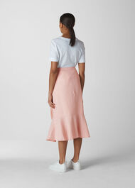 Linen Button Frill Skirt Pale Pink