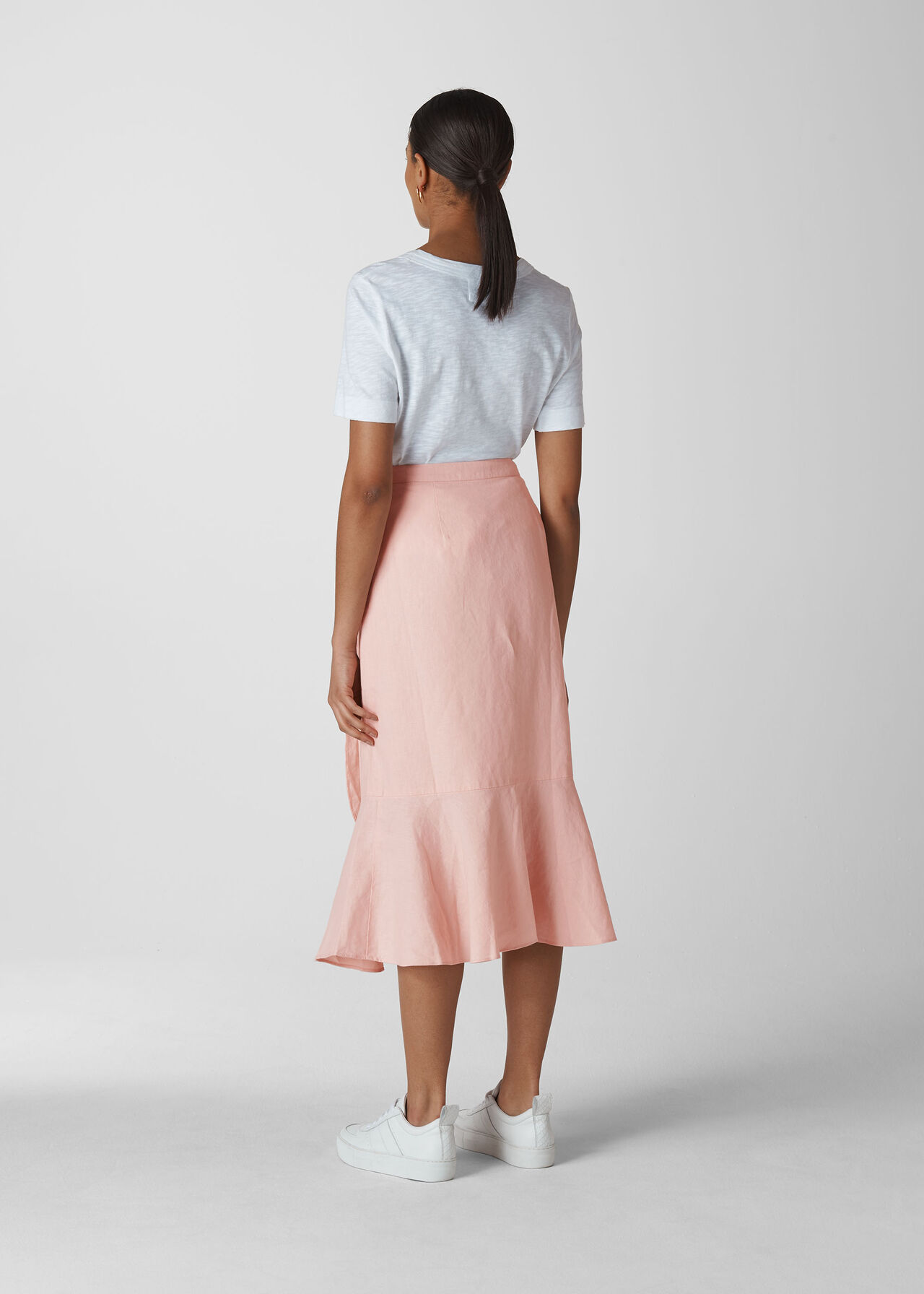 Linen Button Frill Skirt Pale Pink