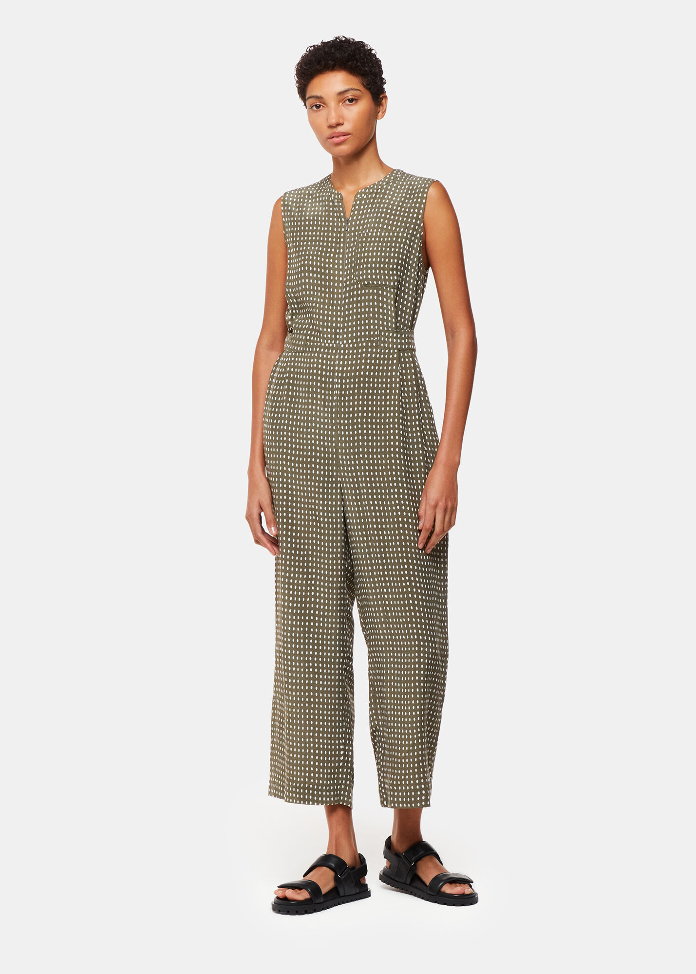 Khaki Polka Dot Sleeveless Jumpsuit | Whistles US | Whistles US |