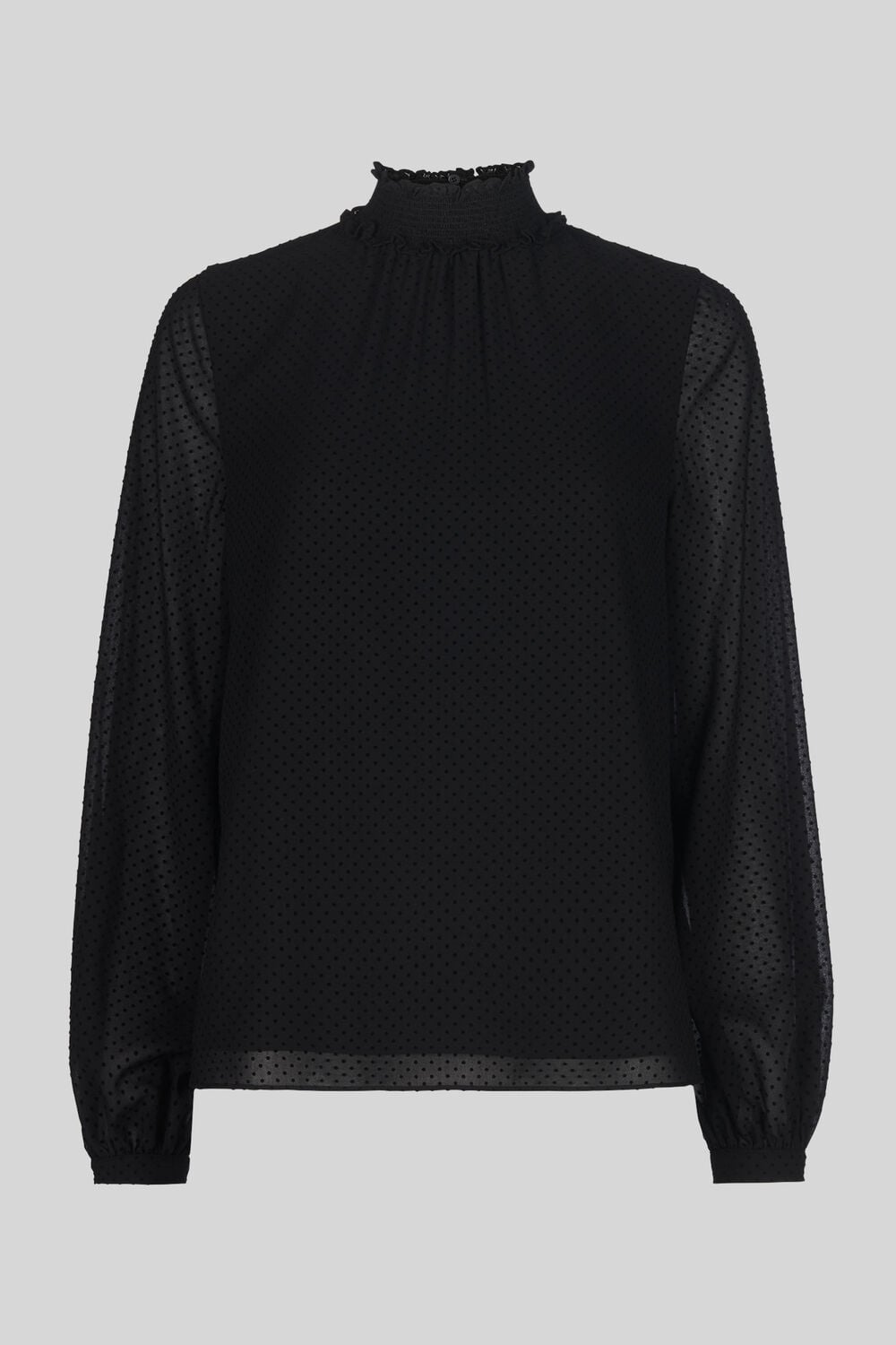 High Neck Dobby Spot Top Black