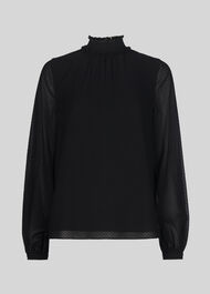 High Neck Dobby Spot Top Black