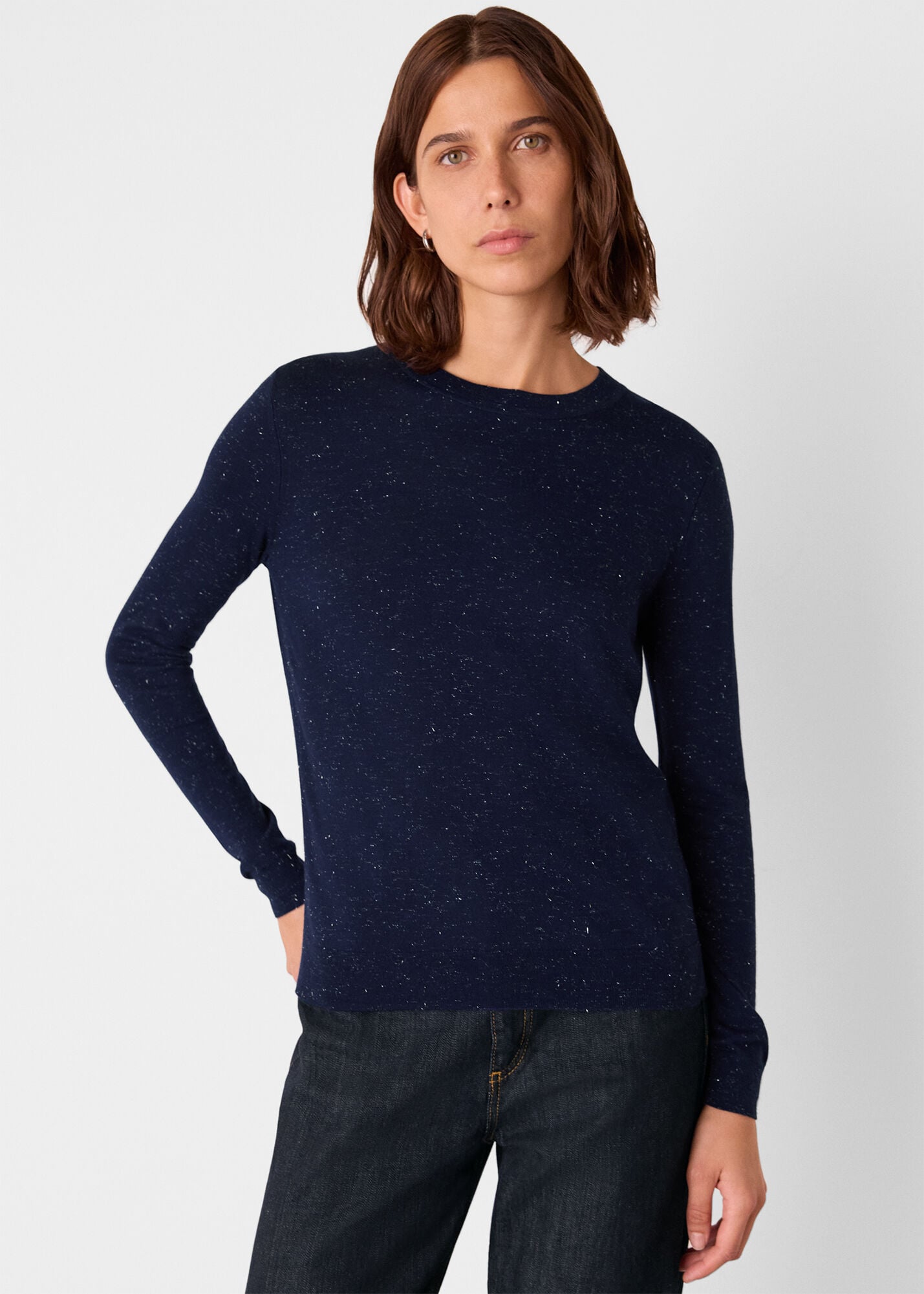 Women's Navy Sparkle Crew Neck Sweater | Whistles US |