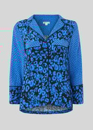 Jungle Cat Print Pyjama Shirt Blue/Multi