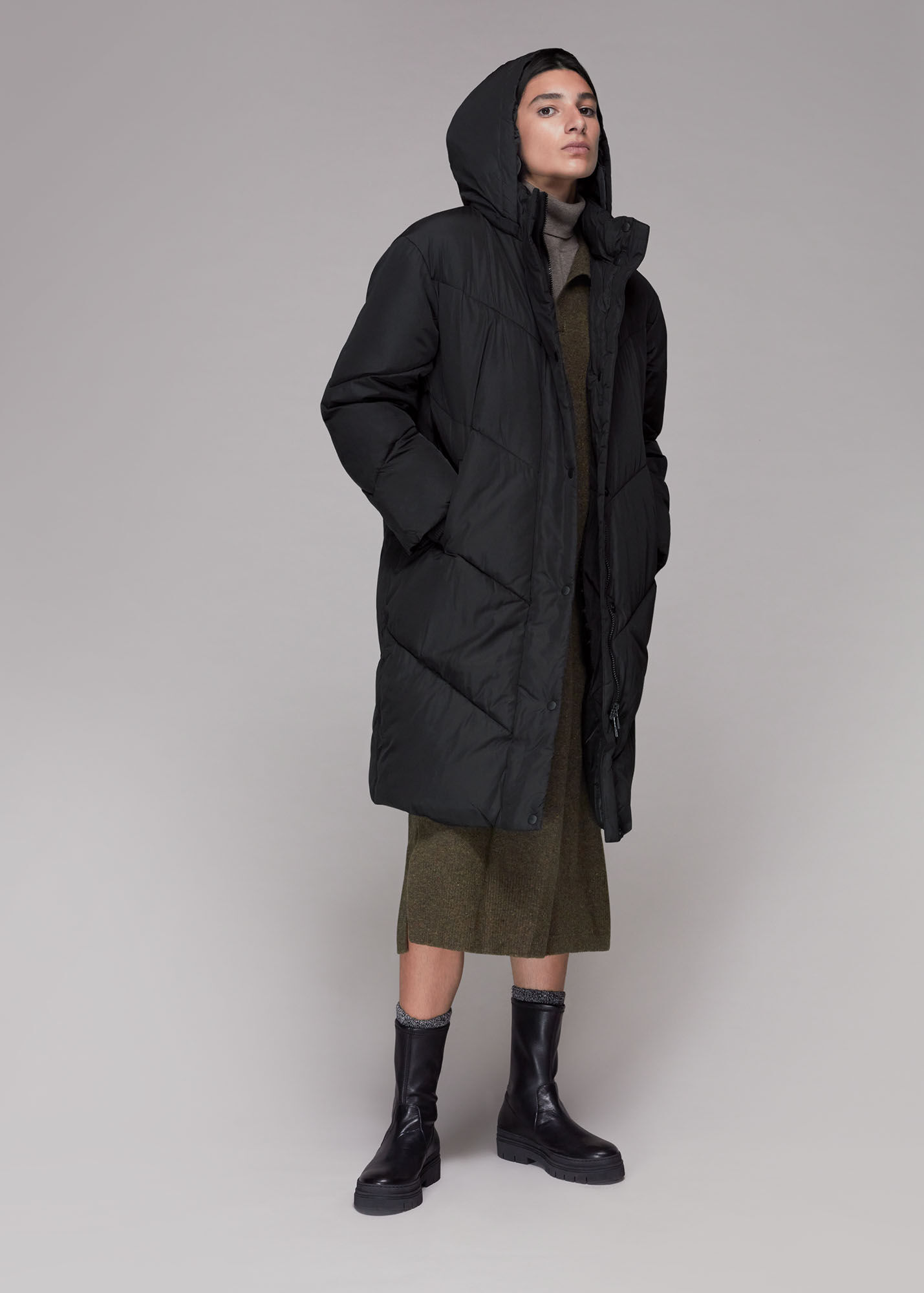 Black Tessa Hooded Longline Puffer WHISTLES