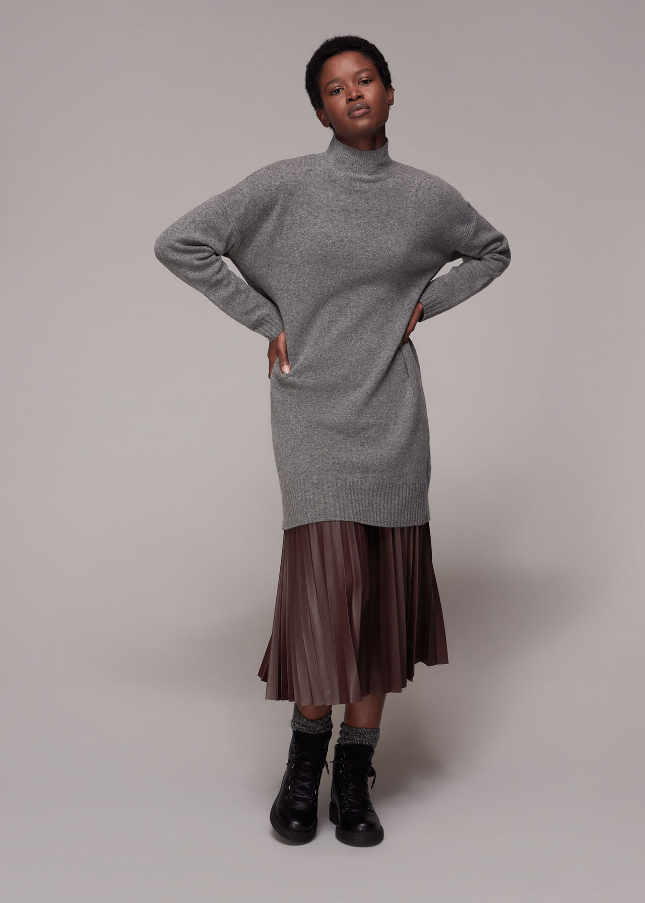 Funnel Neck Knit Dress