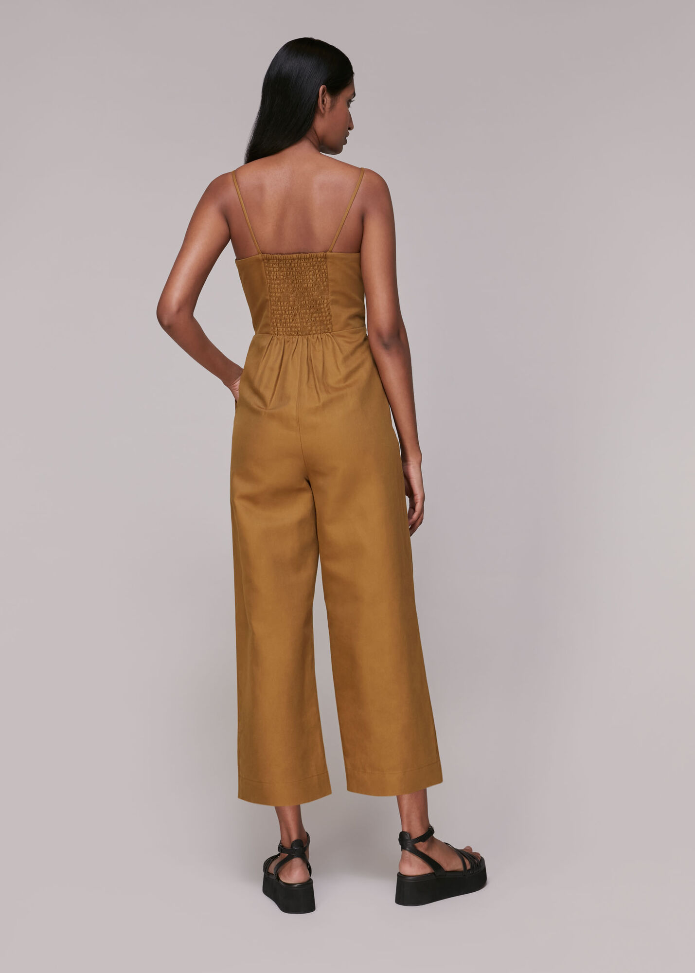 Khaki Zip Detail Linen Jumpsuit WHISTLES