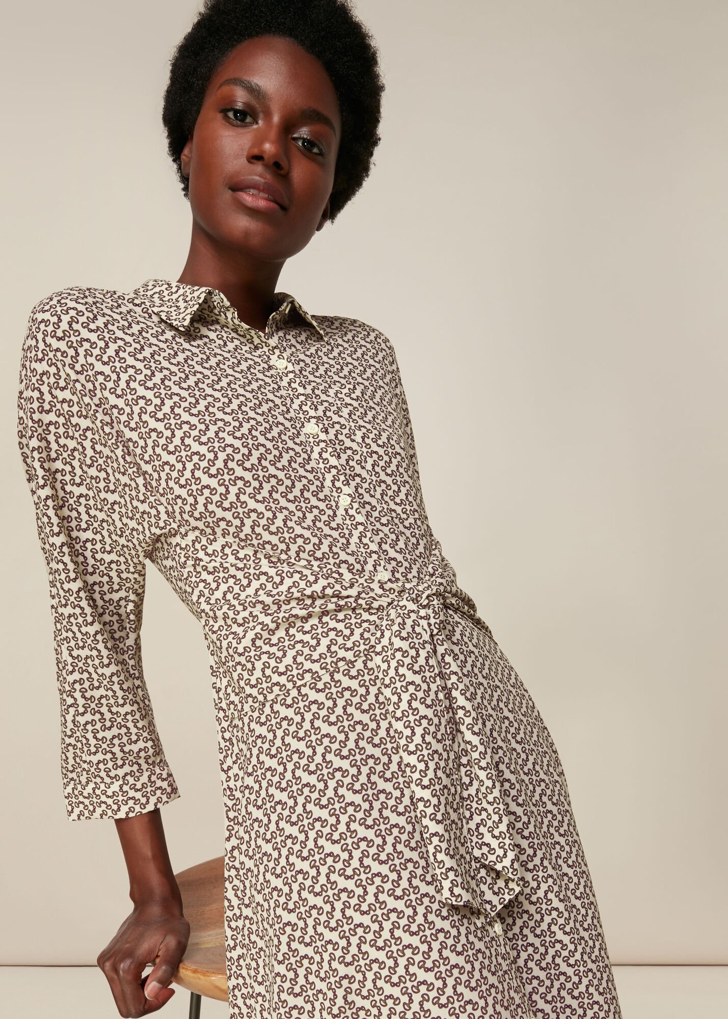 Cream/Multi Snaffle Shirt Tie Front Dress | WHISTLES