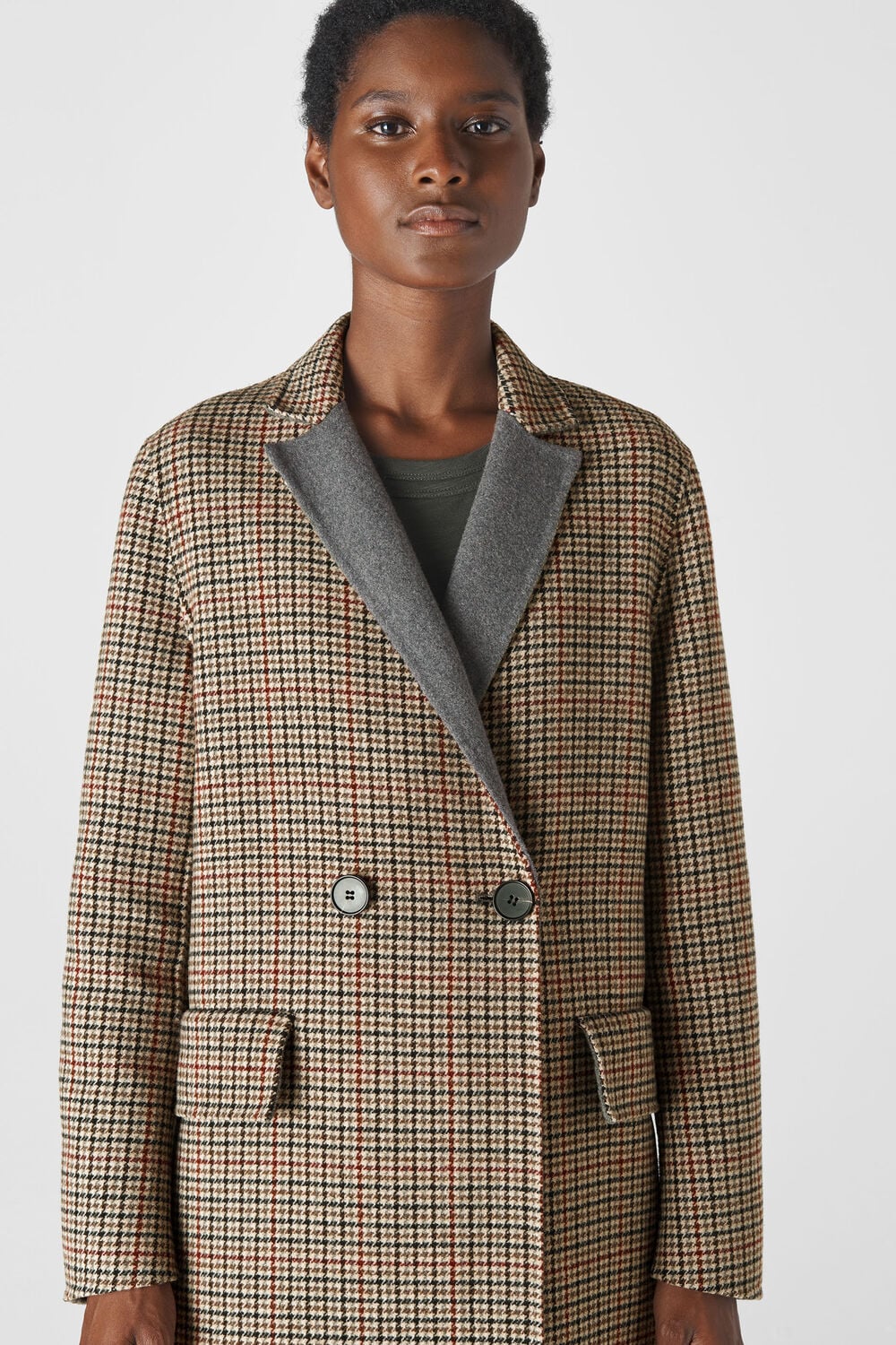 Check Double Faced Wool Coat Multicolour