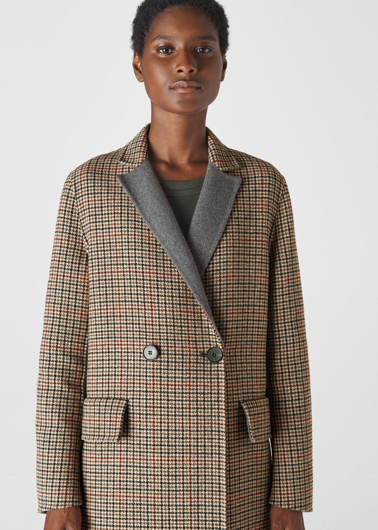 Check Double Faced Wool Coat Multicolour