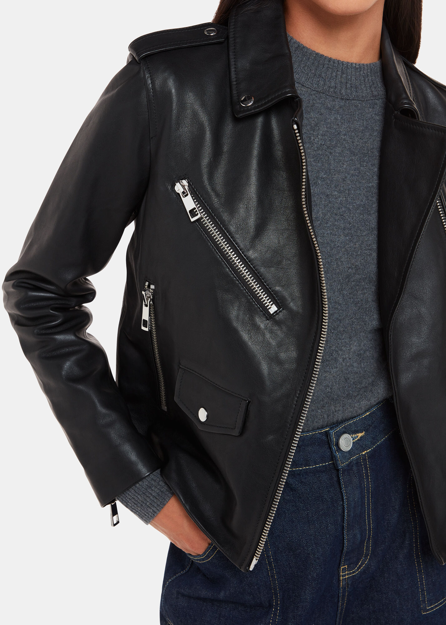 Black Leather Biker Jacket | Made From Sheepskin | Whistles