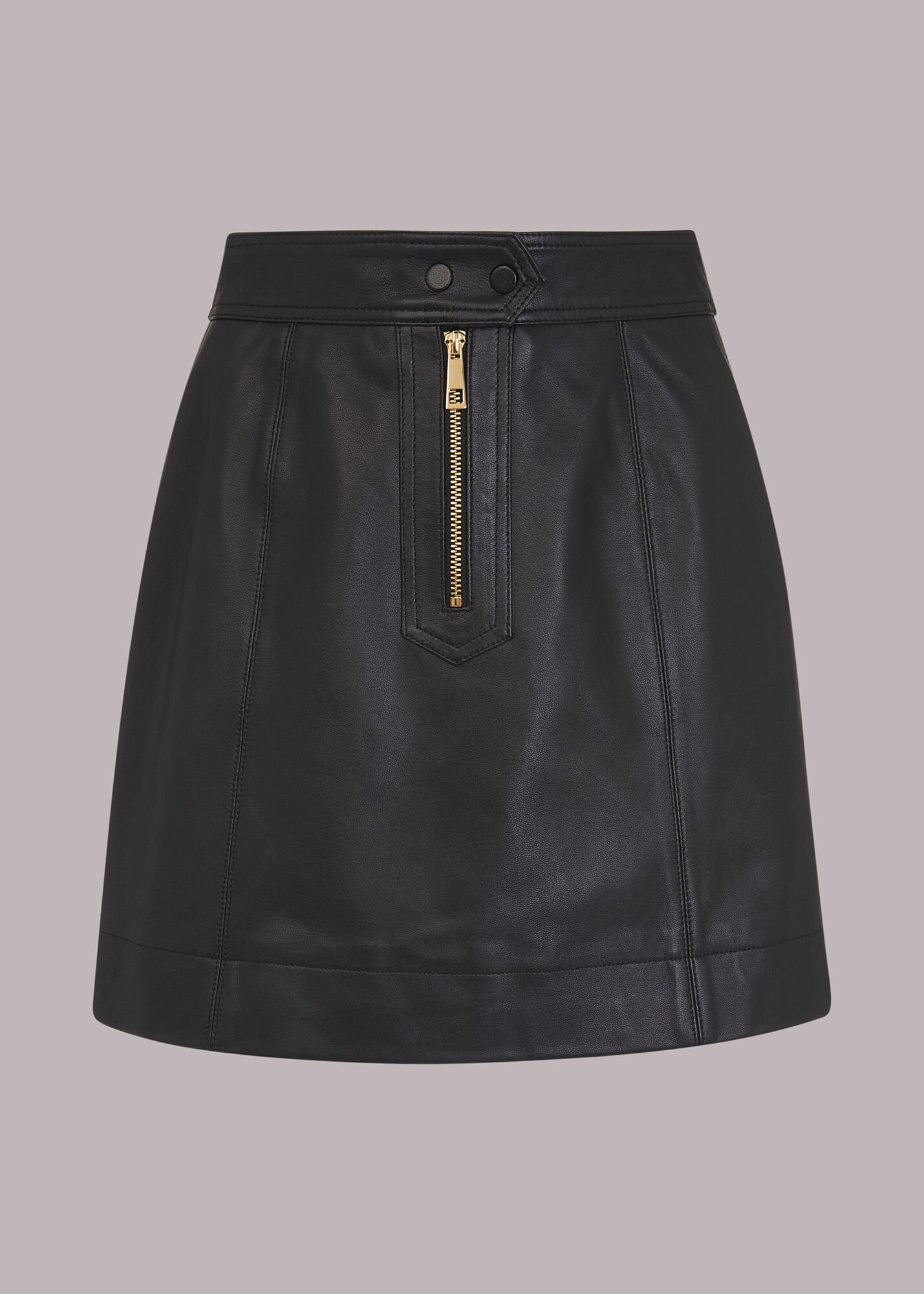 Black Zip Front Detail Leather Skirt