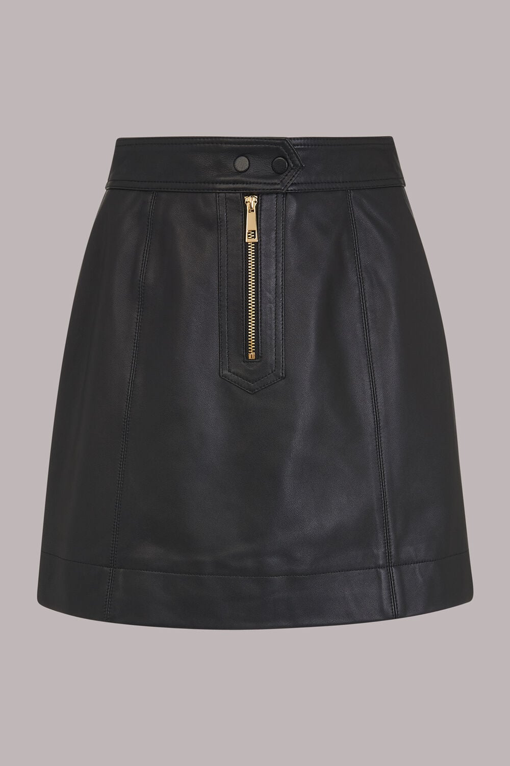 Zip Front Detail Leather Skirt