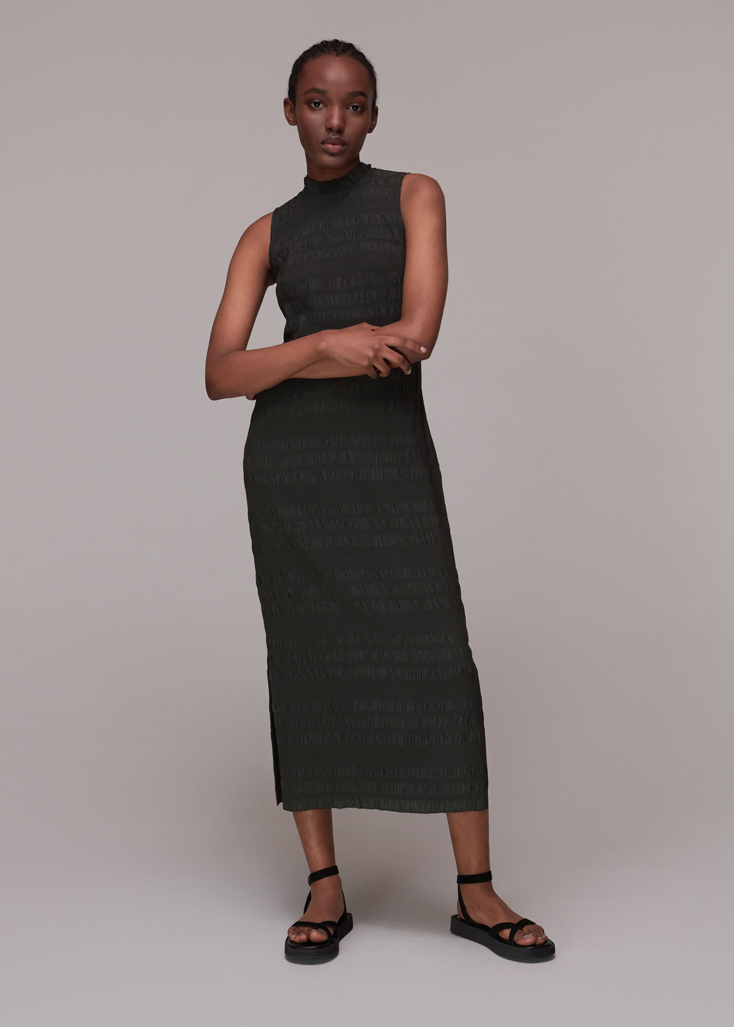 Black stretch midi shop dress