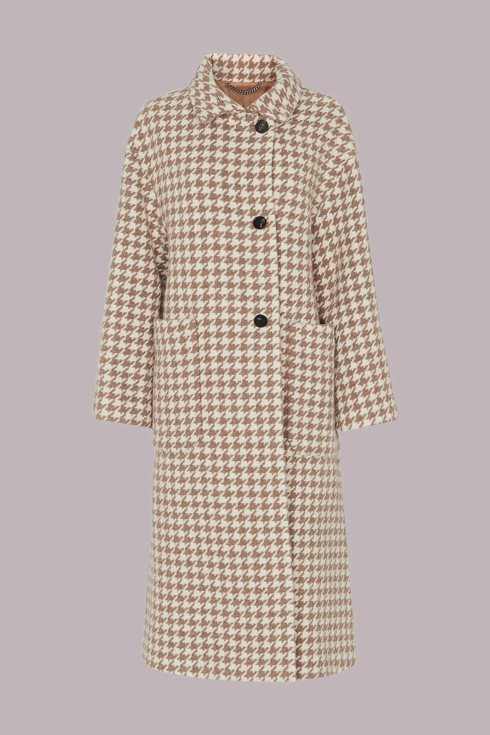Dogstooth Funnel Neck Coat
