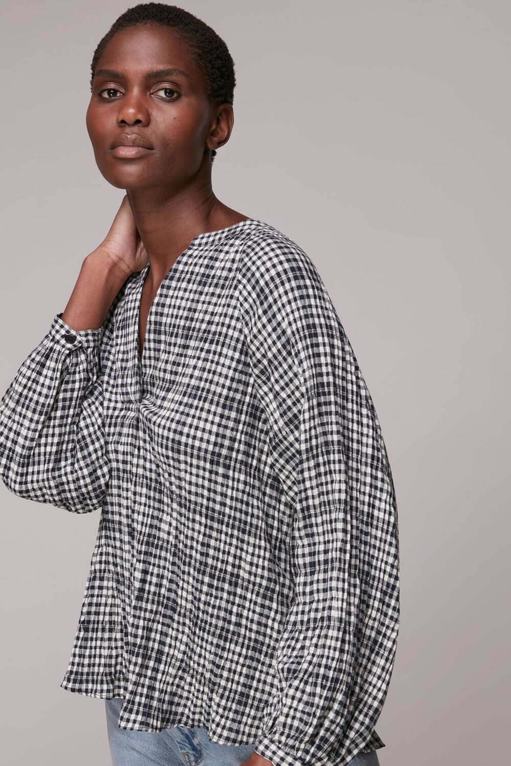 Black Tatum Check Oversized Top