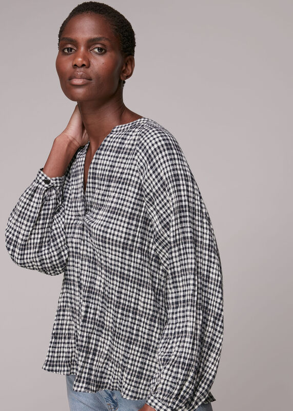 Black Tatum Check Oversized Top
