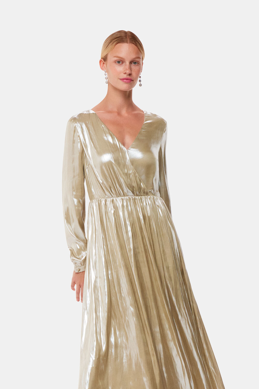 Metallic Wrap Front Dress