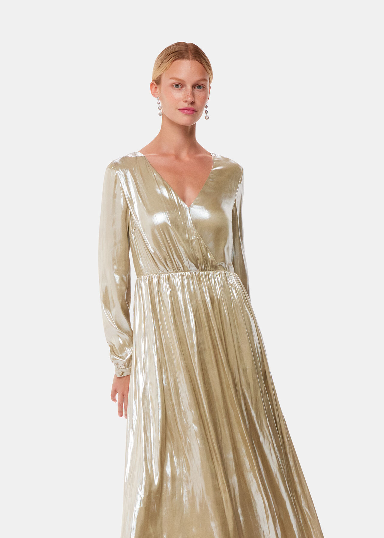 Metallic Wrap Front Dress