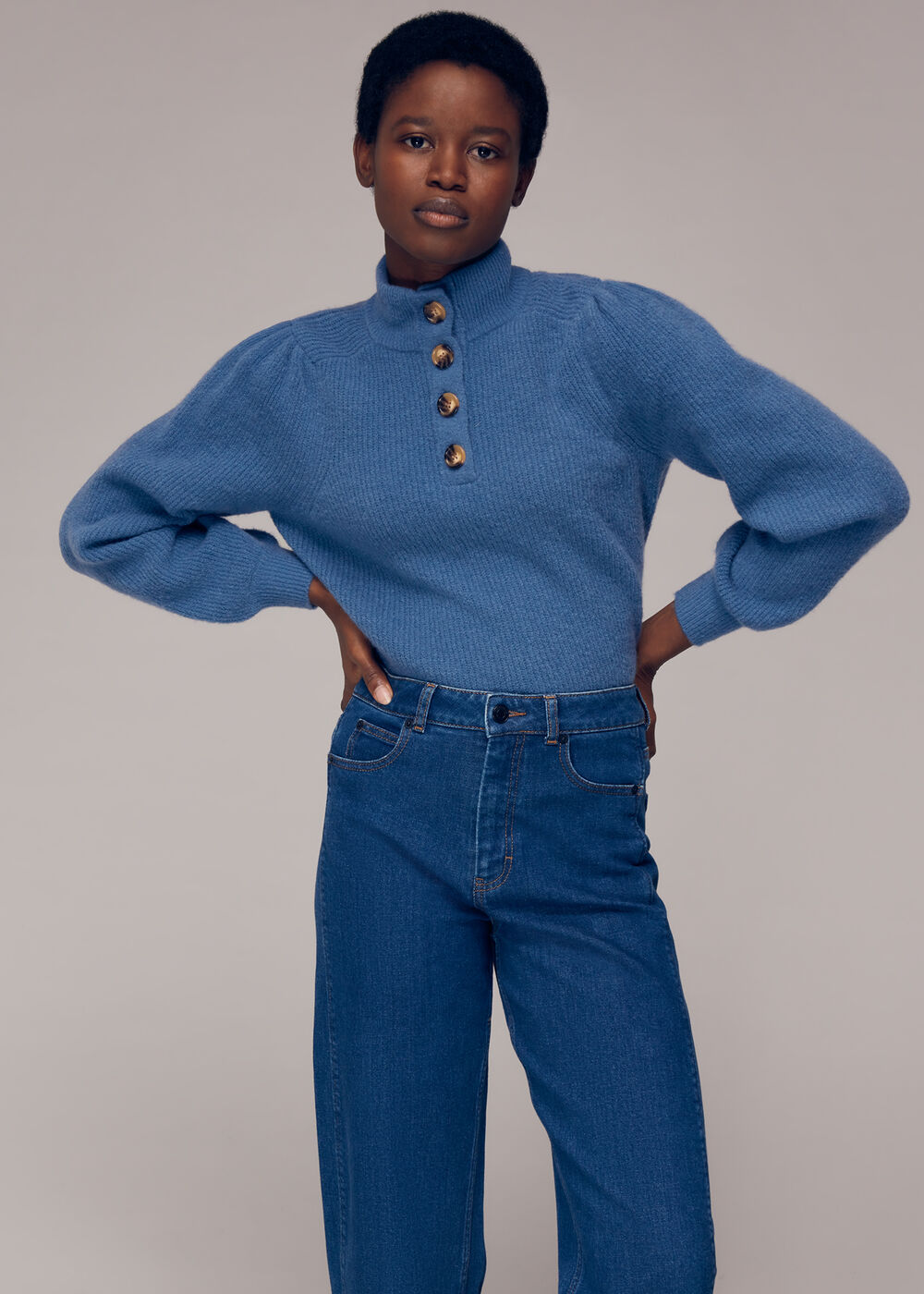 Puff Sleeve Button Sweat
