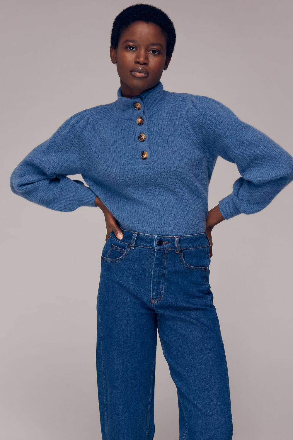 Puff Sleeve Button Sweat