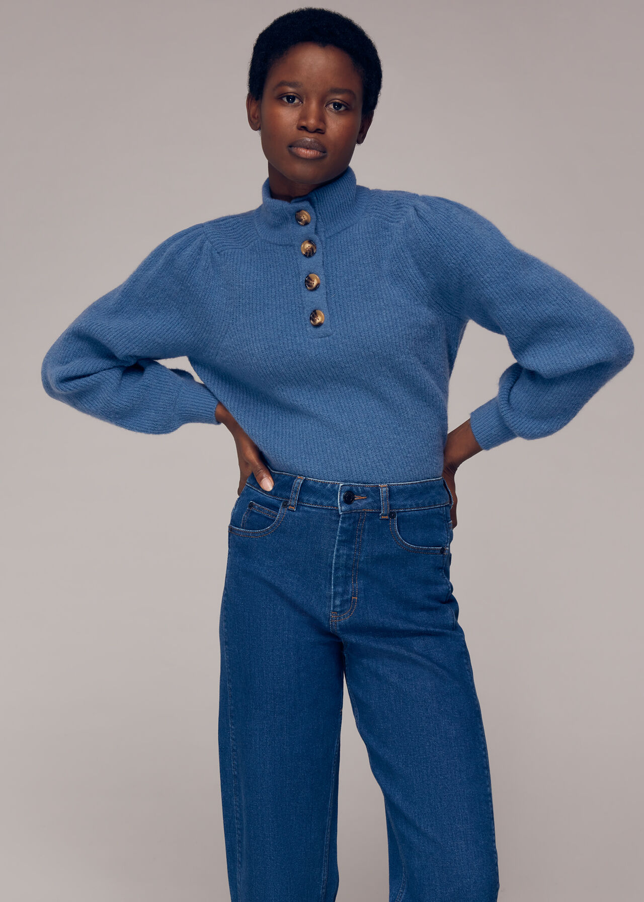 Puff Sleeve Button Sweat