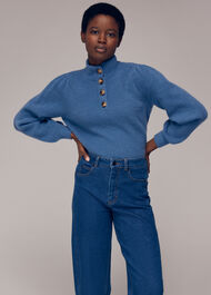Puff Sleeve Button Sweat