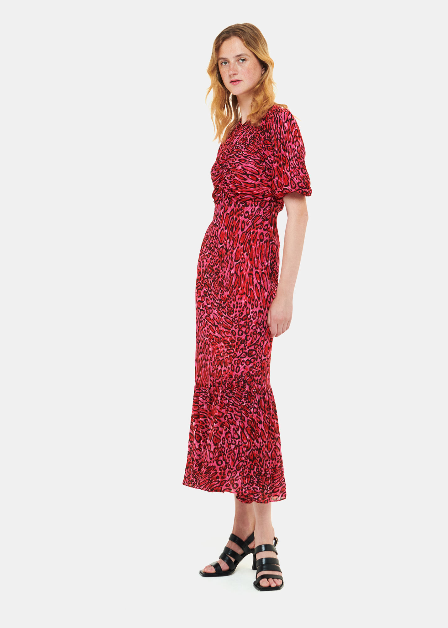 Leopard puff sale sleeve dress