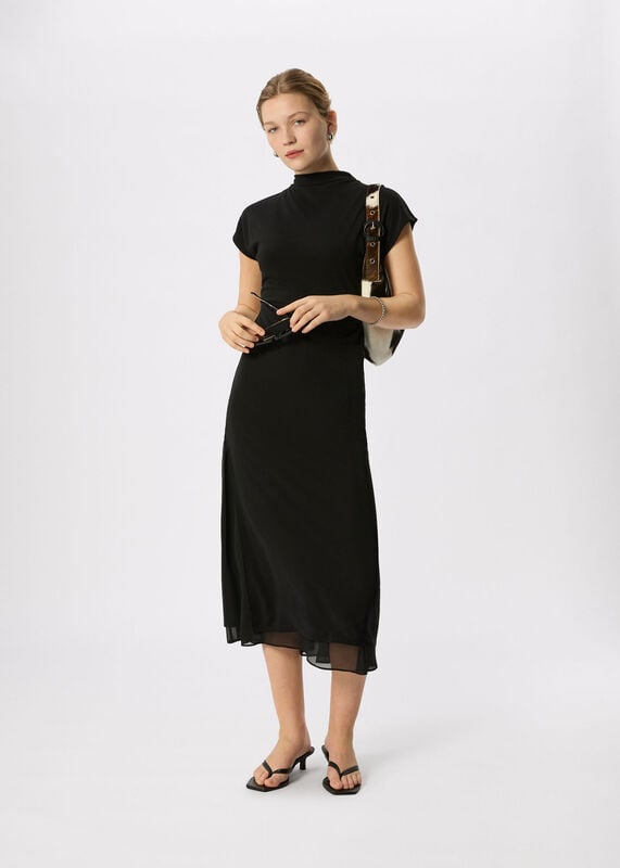 Black Jersey Sheer Underlayer Dress