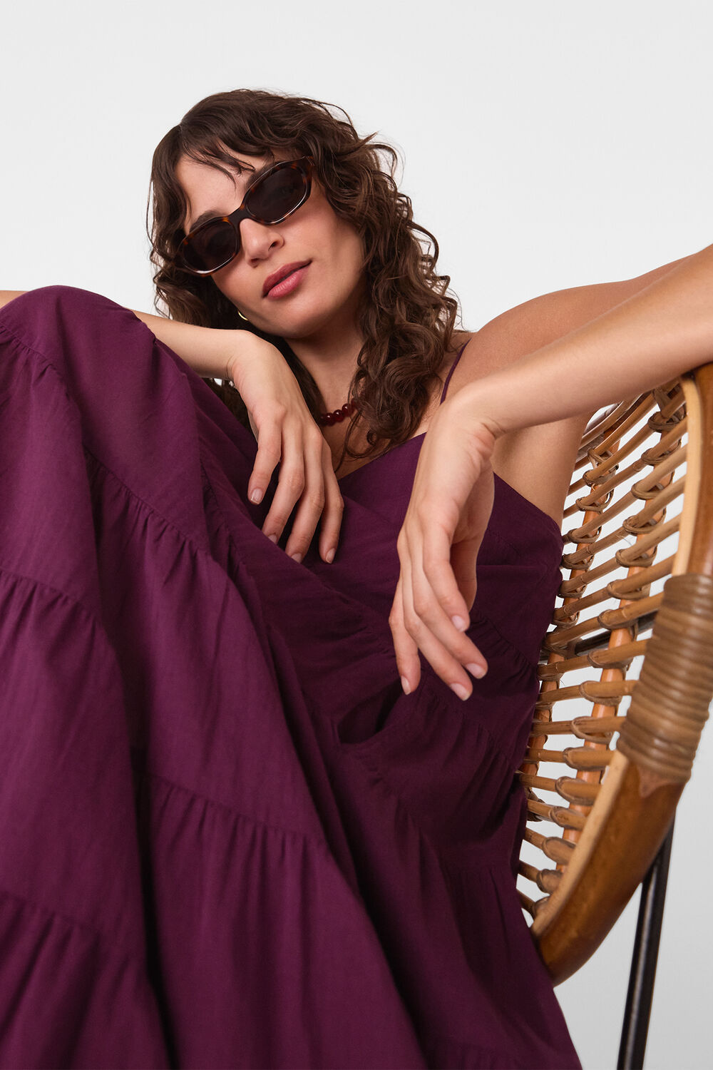 Plum Cotton Tiered Maxi Sun Dress