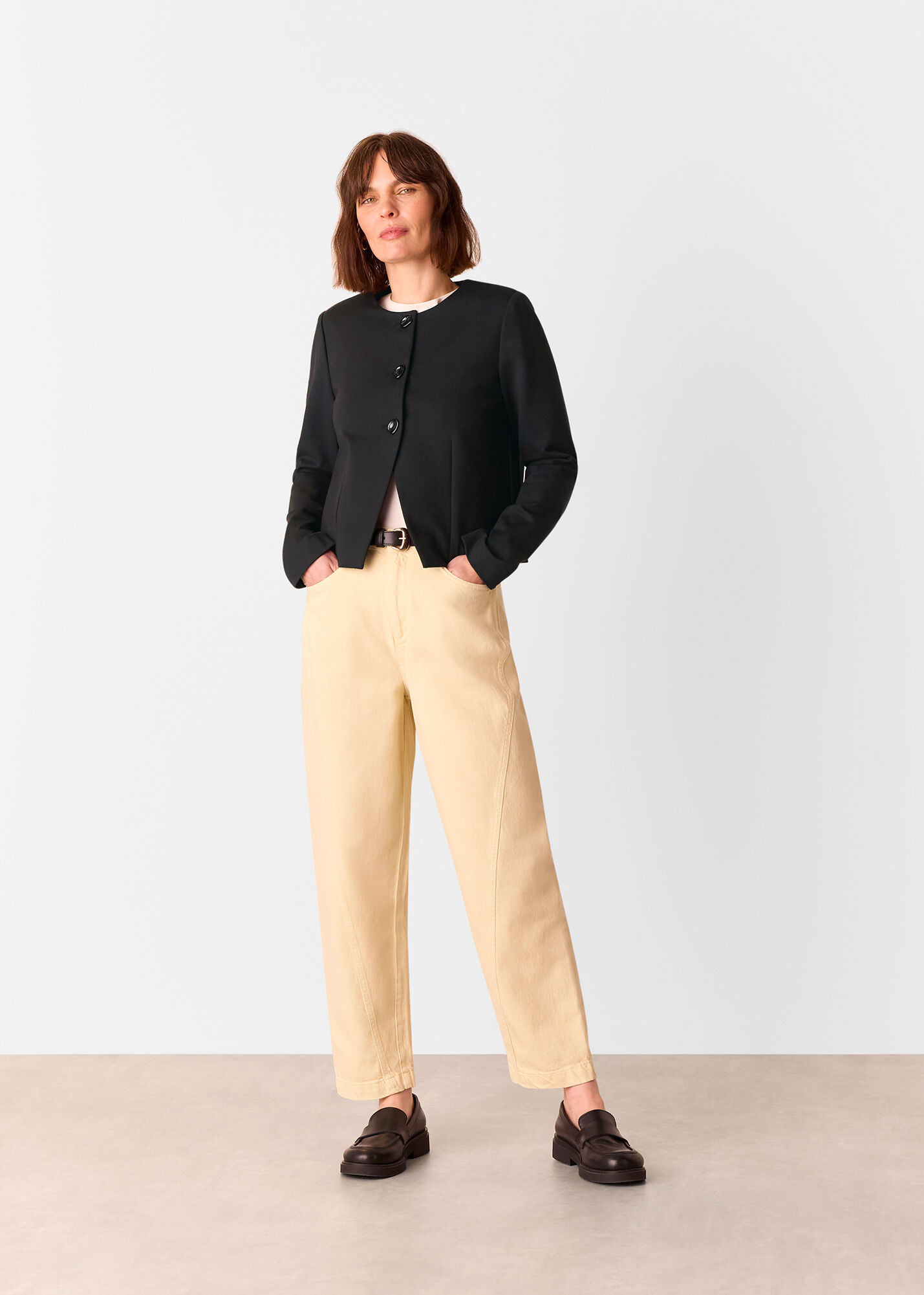 Women's Black Collarless Button-Up Jacket | Whistles US |