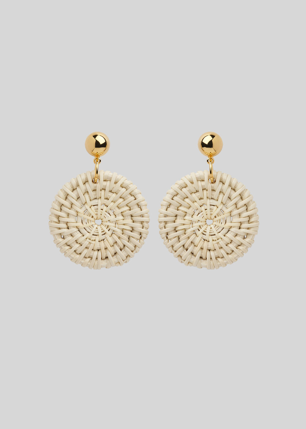 Straw Weave Circle Earring Beige