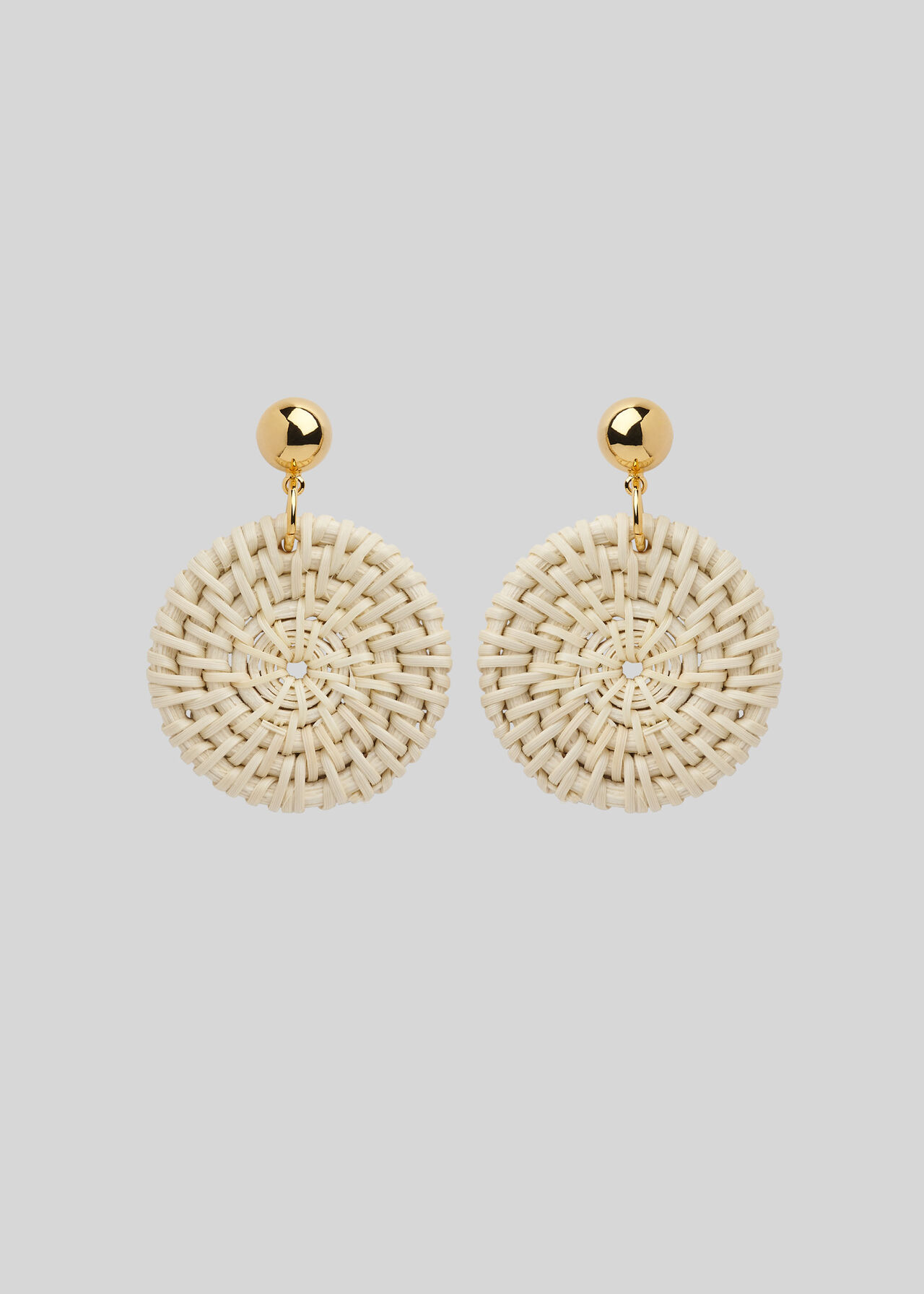 Straw Weave Circle Earring Beige