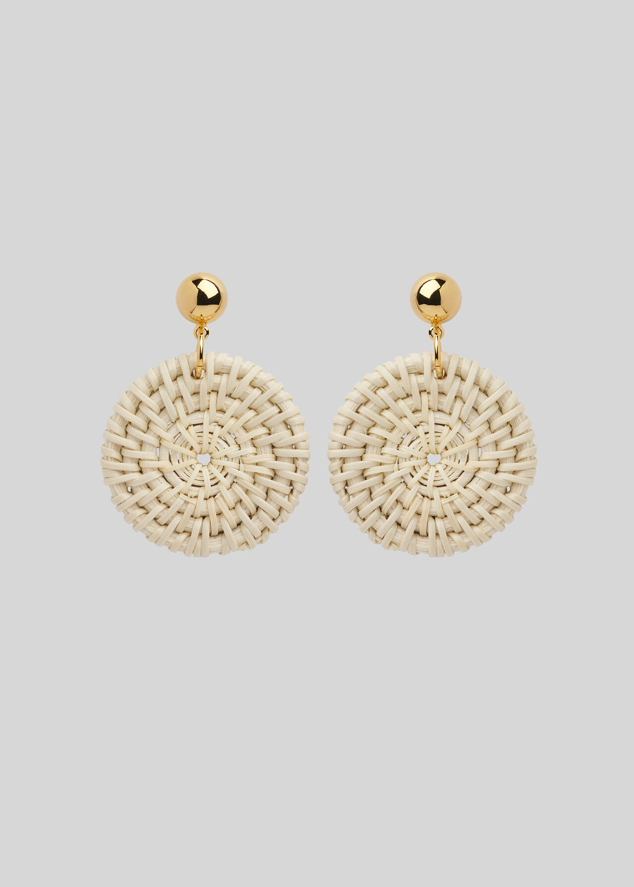 Straw Weave Circle Earring Beige