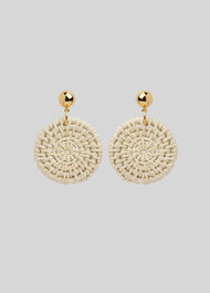 Straw Weave Circle Earring Beige