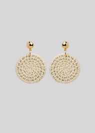 Straw Weave Circle Earring Beige