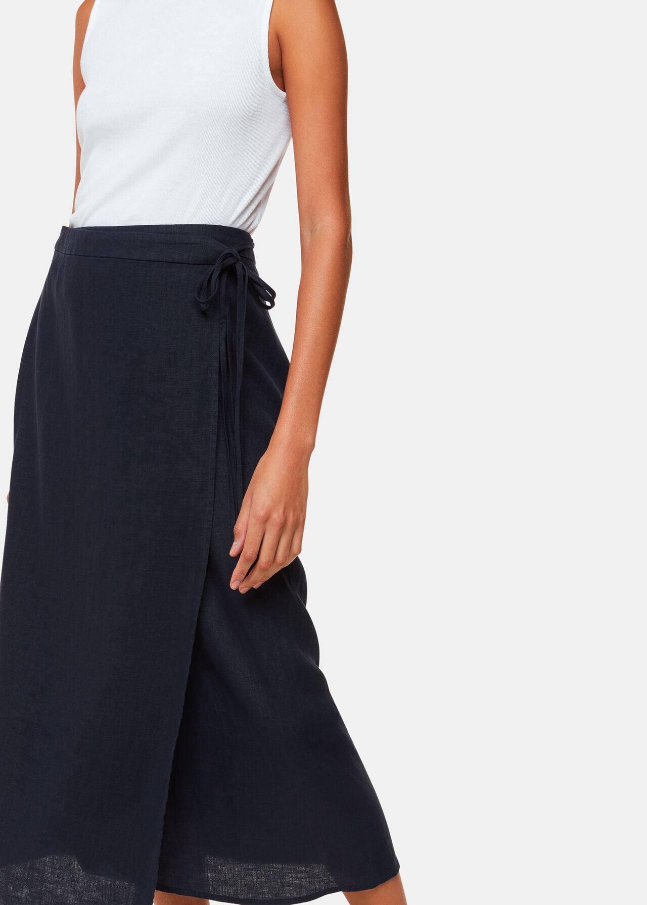 Linen Wrap Midi Skirt