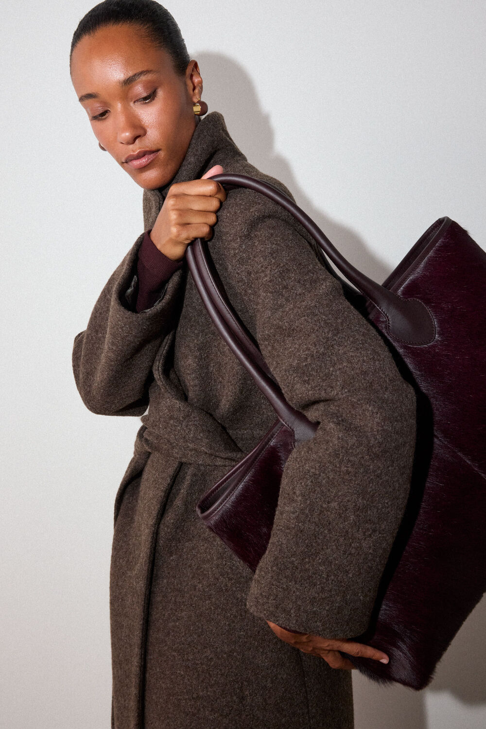 Taupe Morgana Wool Funnel Wrap Coat