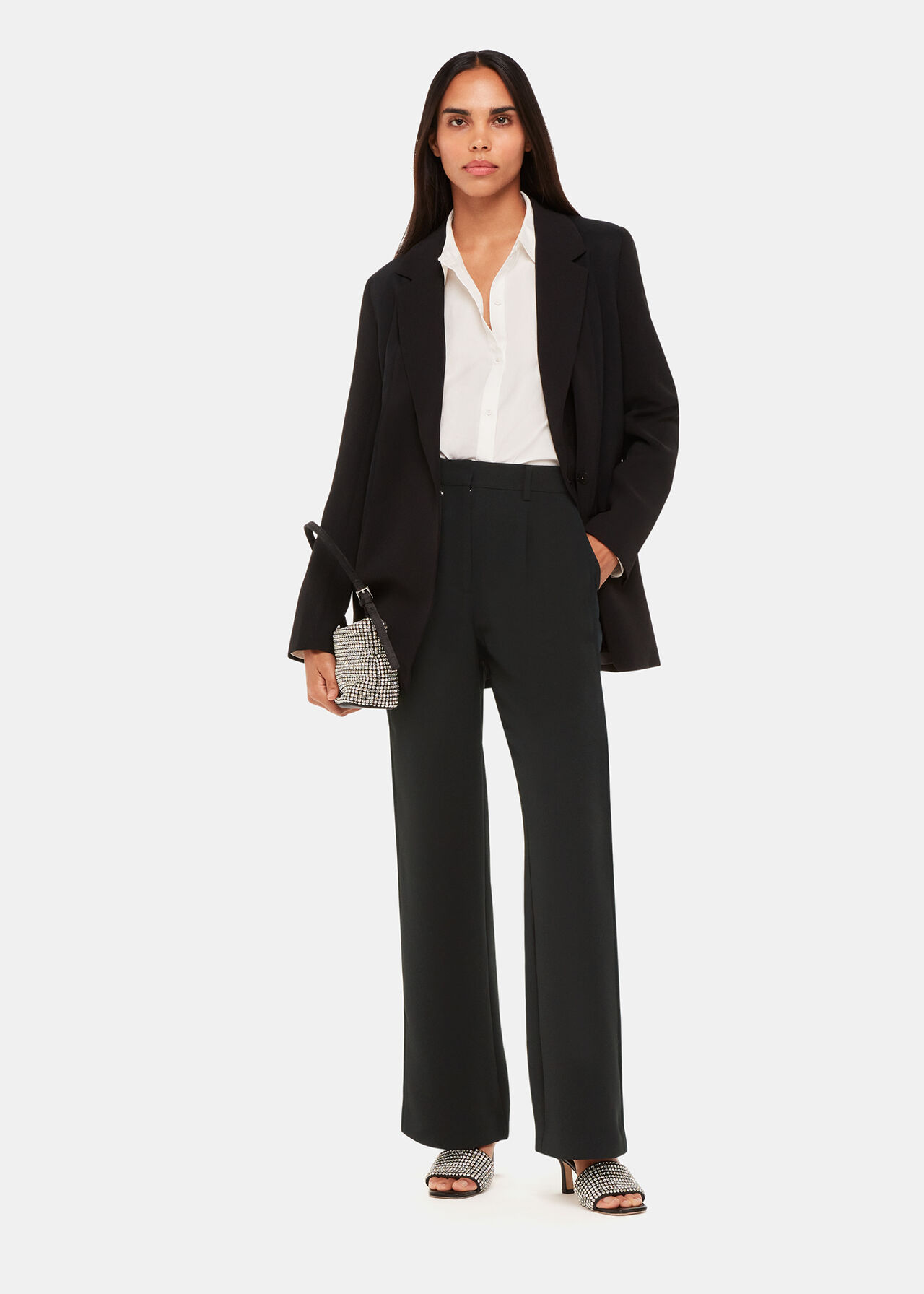 Black Satin Side Stripe Tux Trouser | WHISTLES | Whistles UK