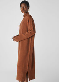 Rib Sleeve Knit Midi Dress Camel