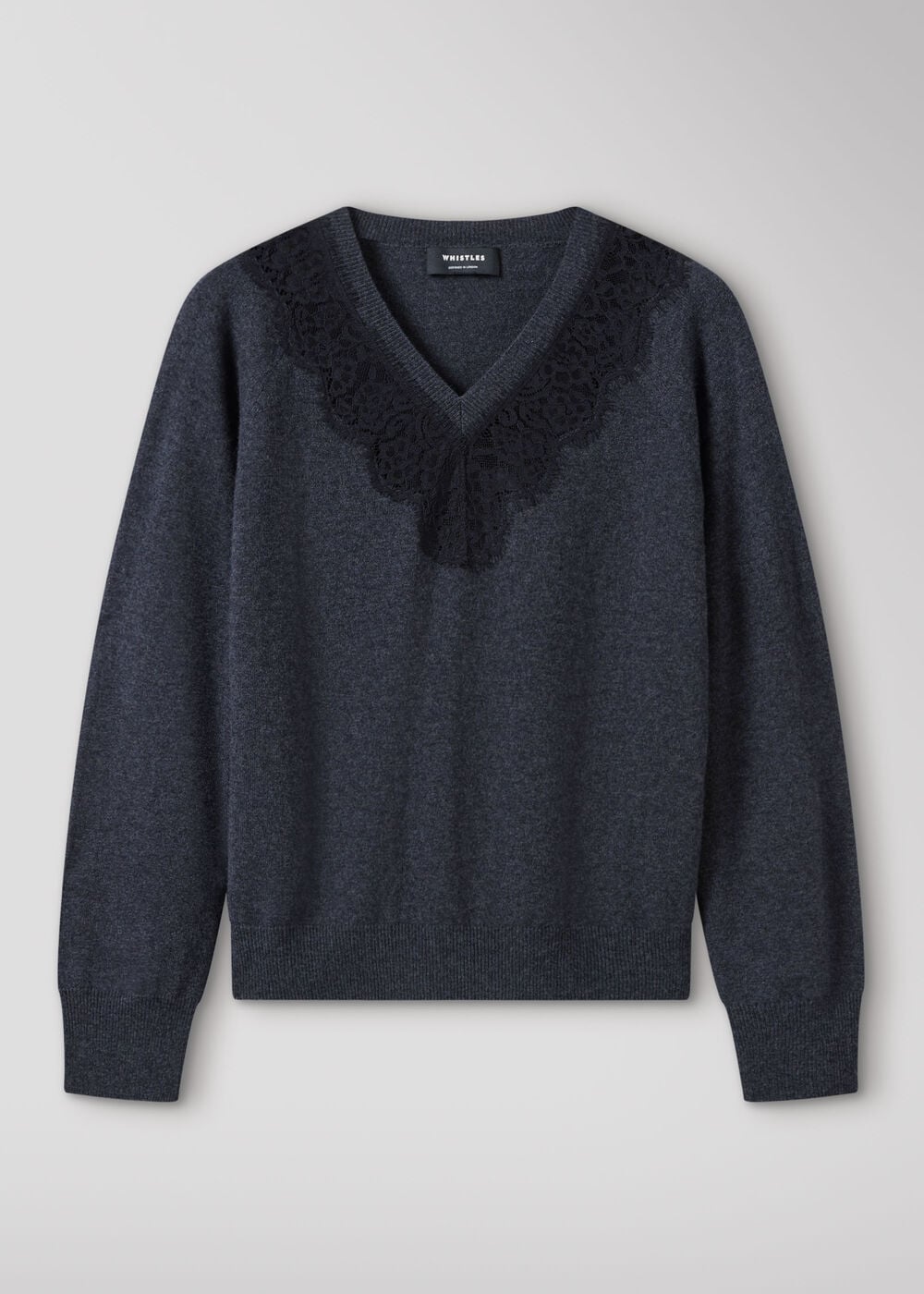 Dark Grey Wool Mix Lace Trim Knit