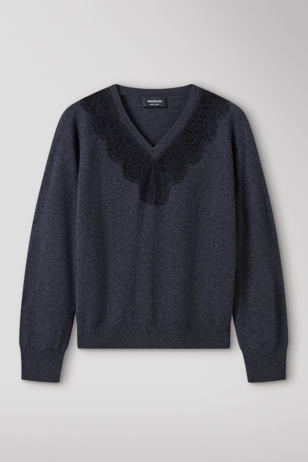 Dark Grey Wool Mix Lace Trim Knit