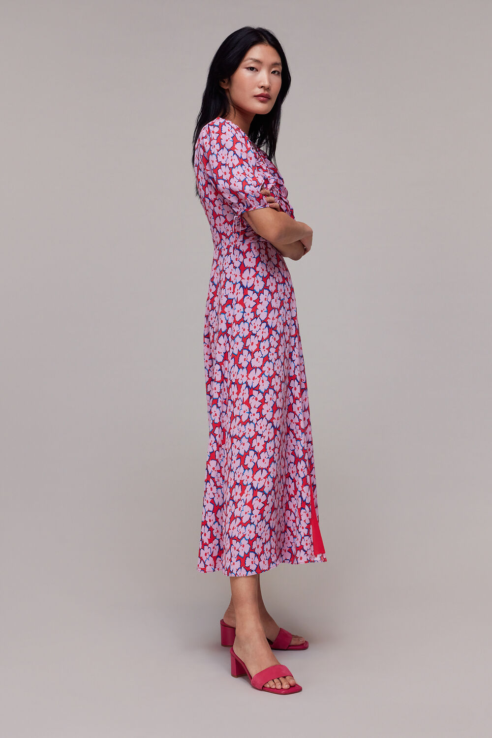 Pink Farfalle Flower Midi Dress