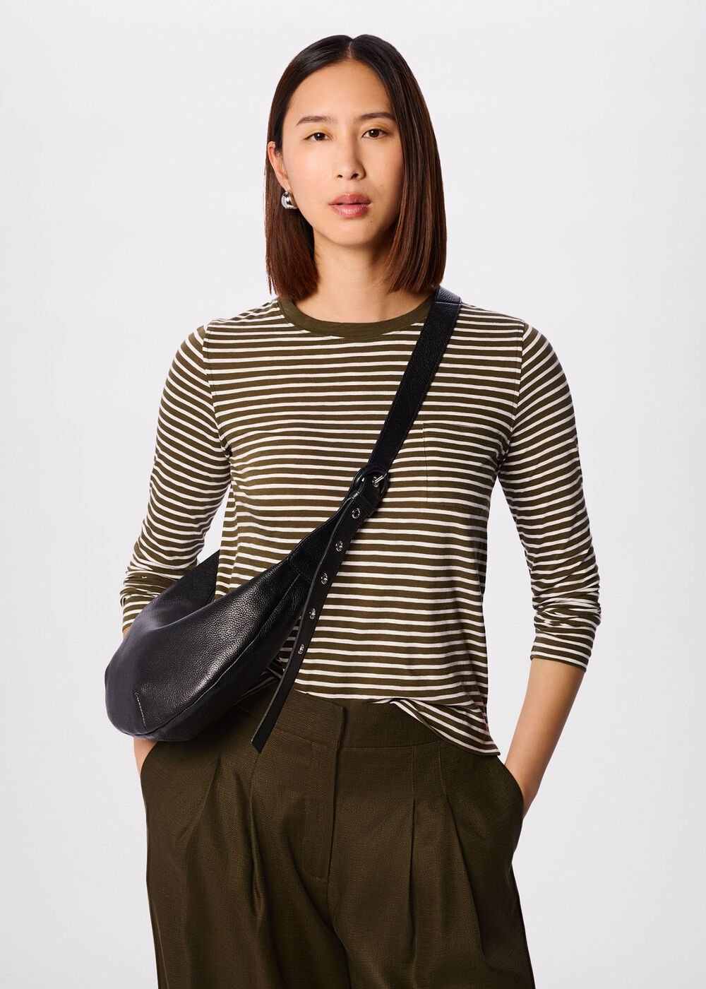 Stripe Crew Neck Pocket Top