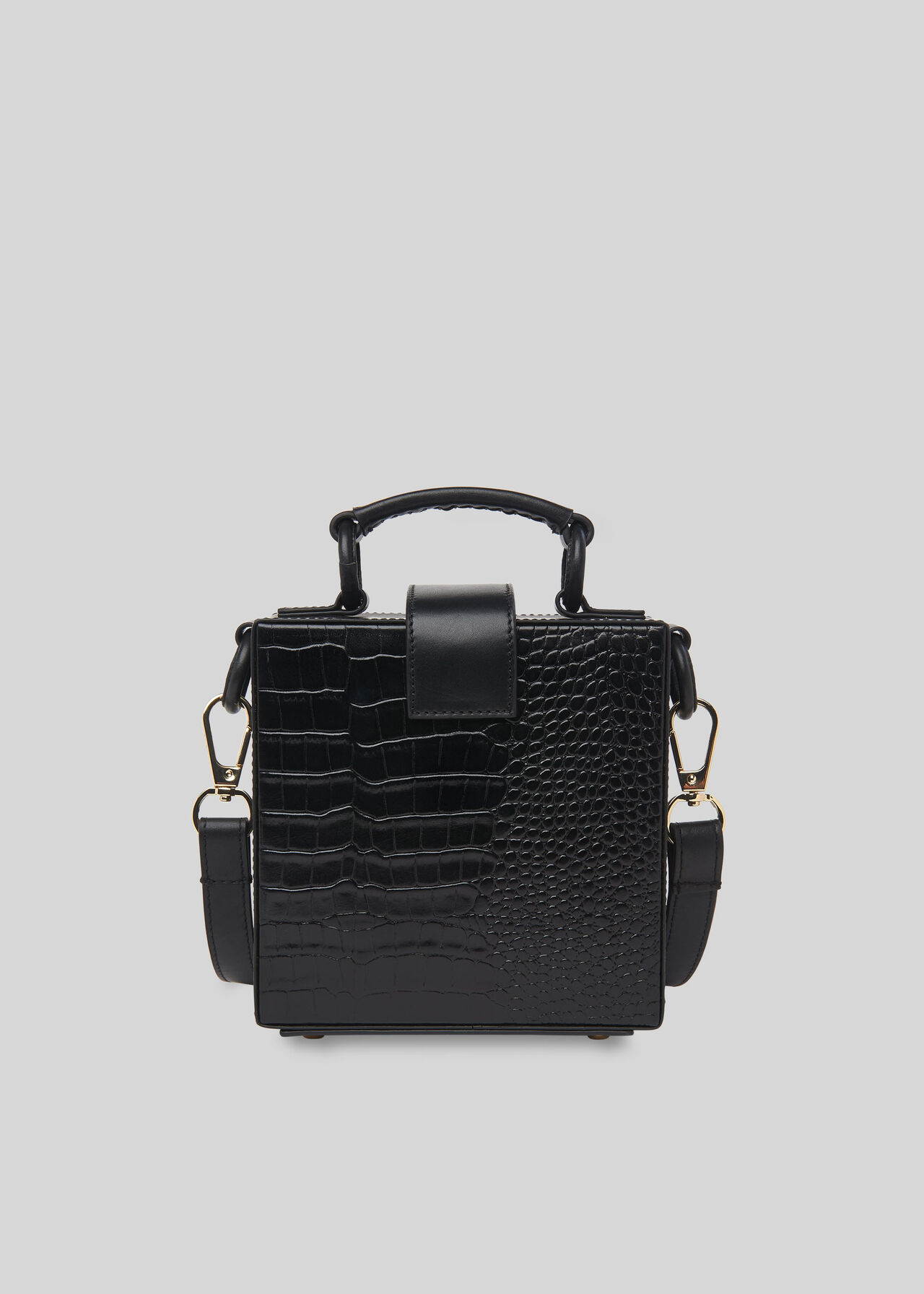 Black Estar Shiny Croc Box Bag, WHISTLES