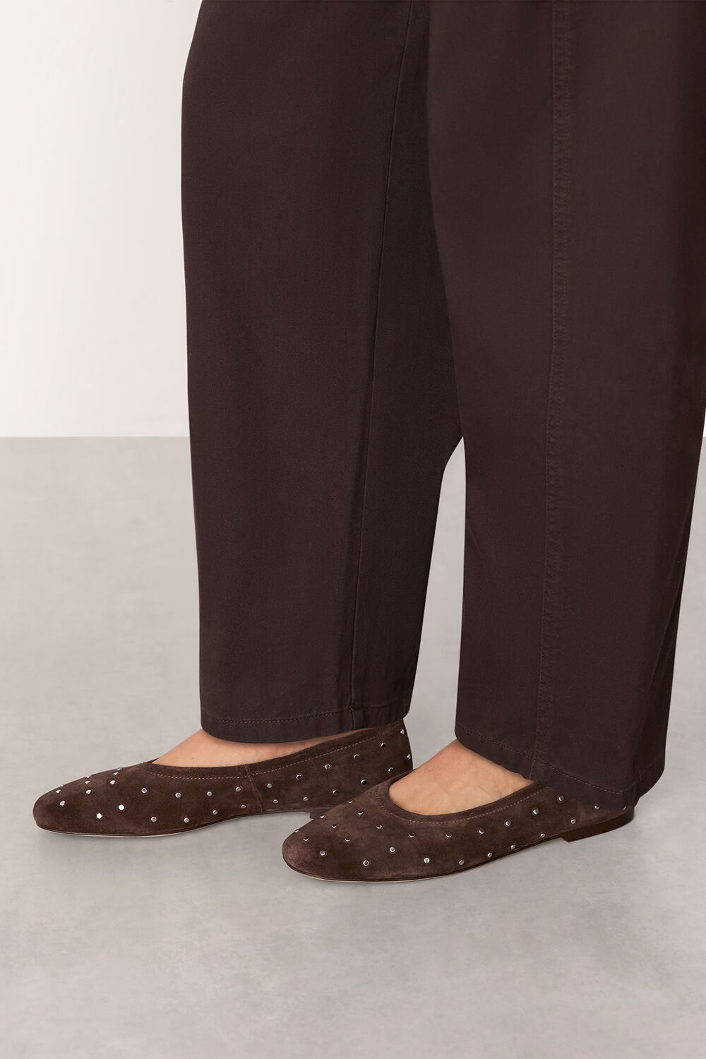 Chocolate Karina Suede Stud Ballet Pump