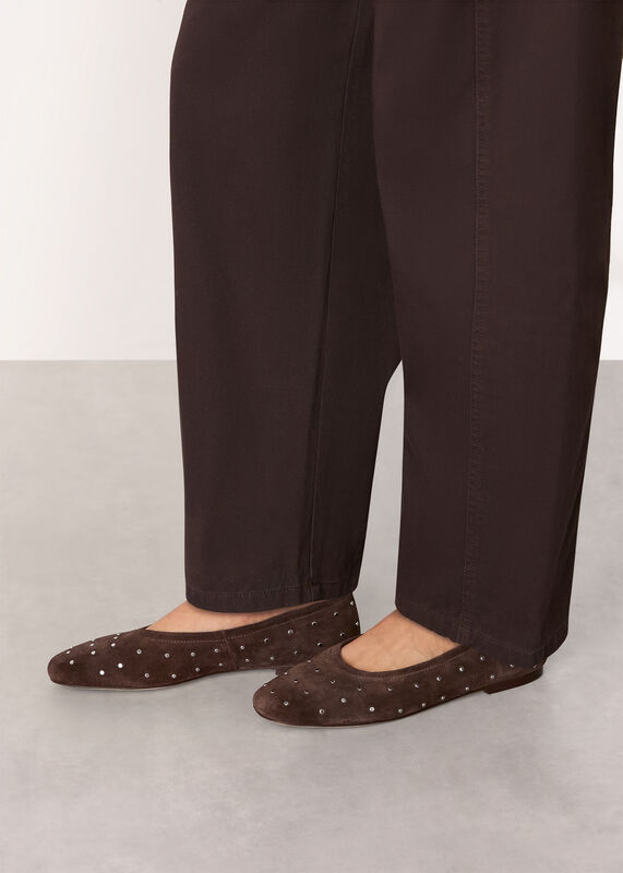 Chocolate Karina Suede Stud Ballet Pump