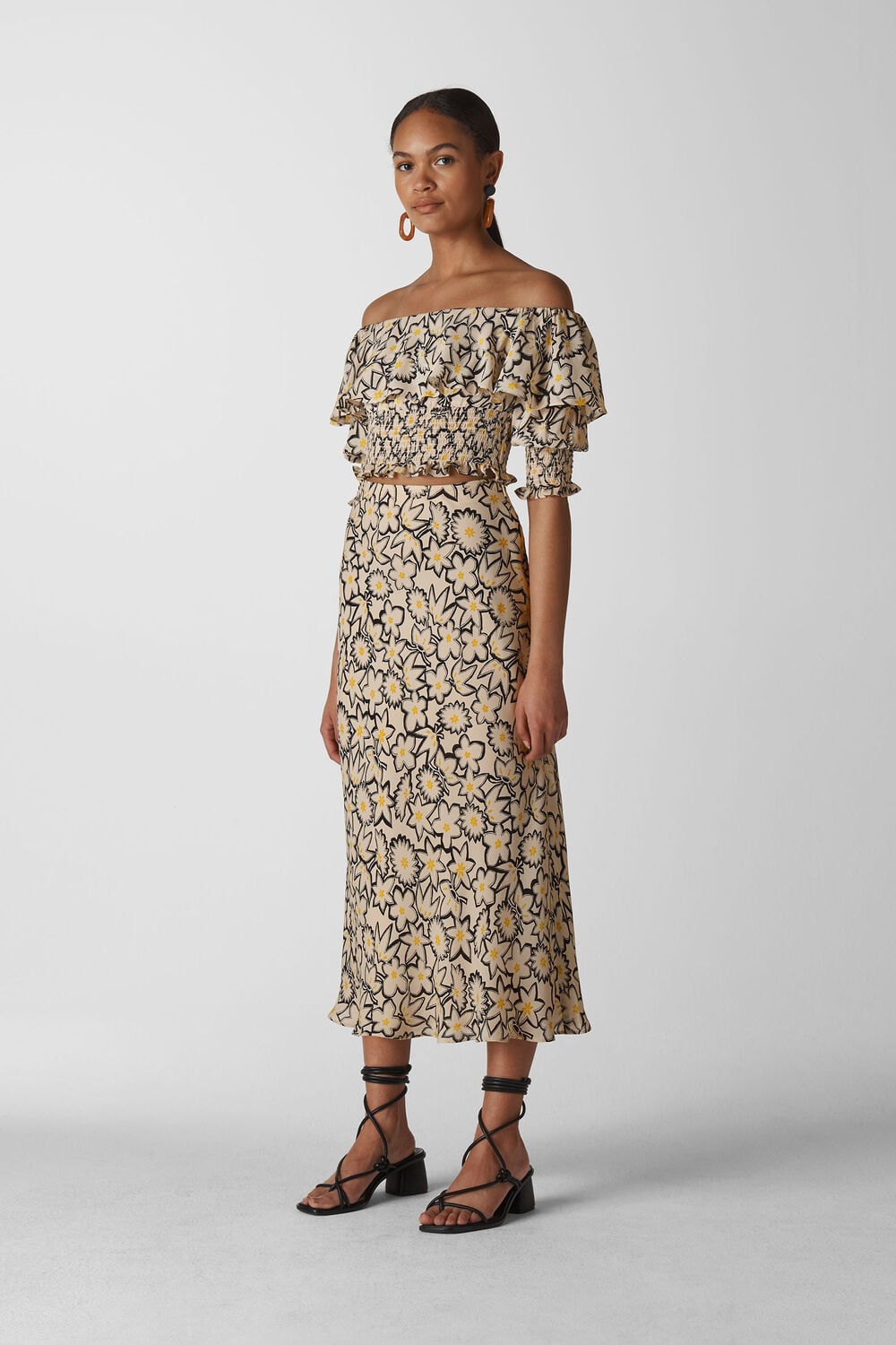 Floral Print Silk Skirt White/Multi