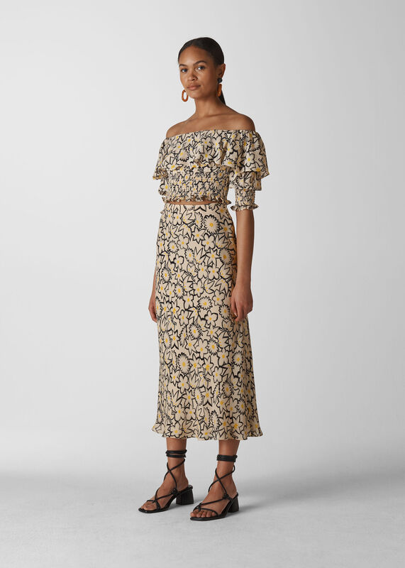 Floral Print Silk Skirt