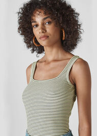 Square Neck Stripe Rib Cami White/Multi
